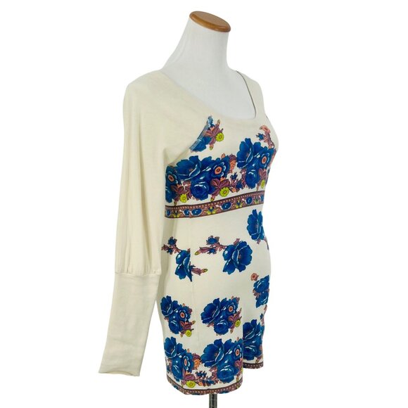 RARE Vintage 90s Free People Floral Print Crochet-Lace Shoulder Scoop Neck Tunic - Picture 4 of 14